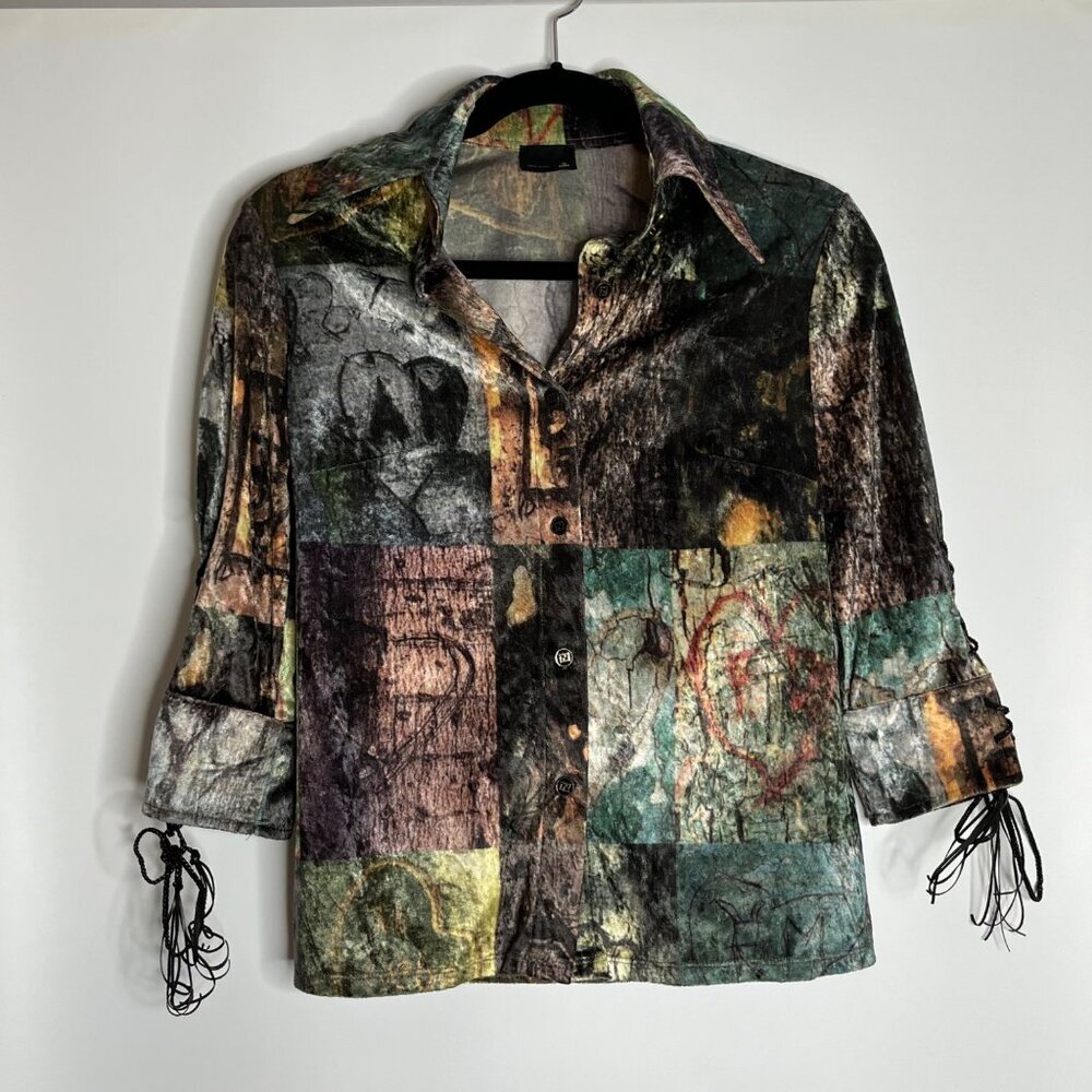 Fendi 3/4 Sleeve Button Front Leather Lace Up Sleeves Wearable Art Size‎ 8